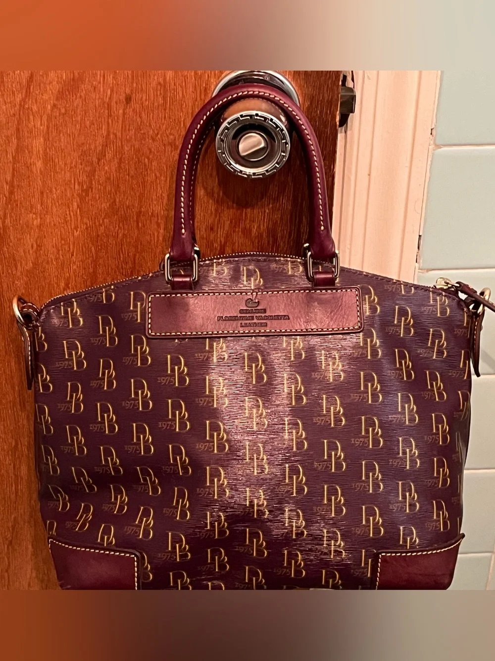 Dooney & Bourke Burgundy 1975 Logo Satchel with Gold Accents